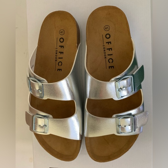 OFFICE Silver Double Buckle Sandals UK 8 EU 41 - Picture 4 of 14